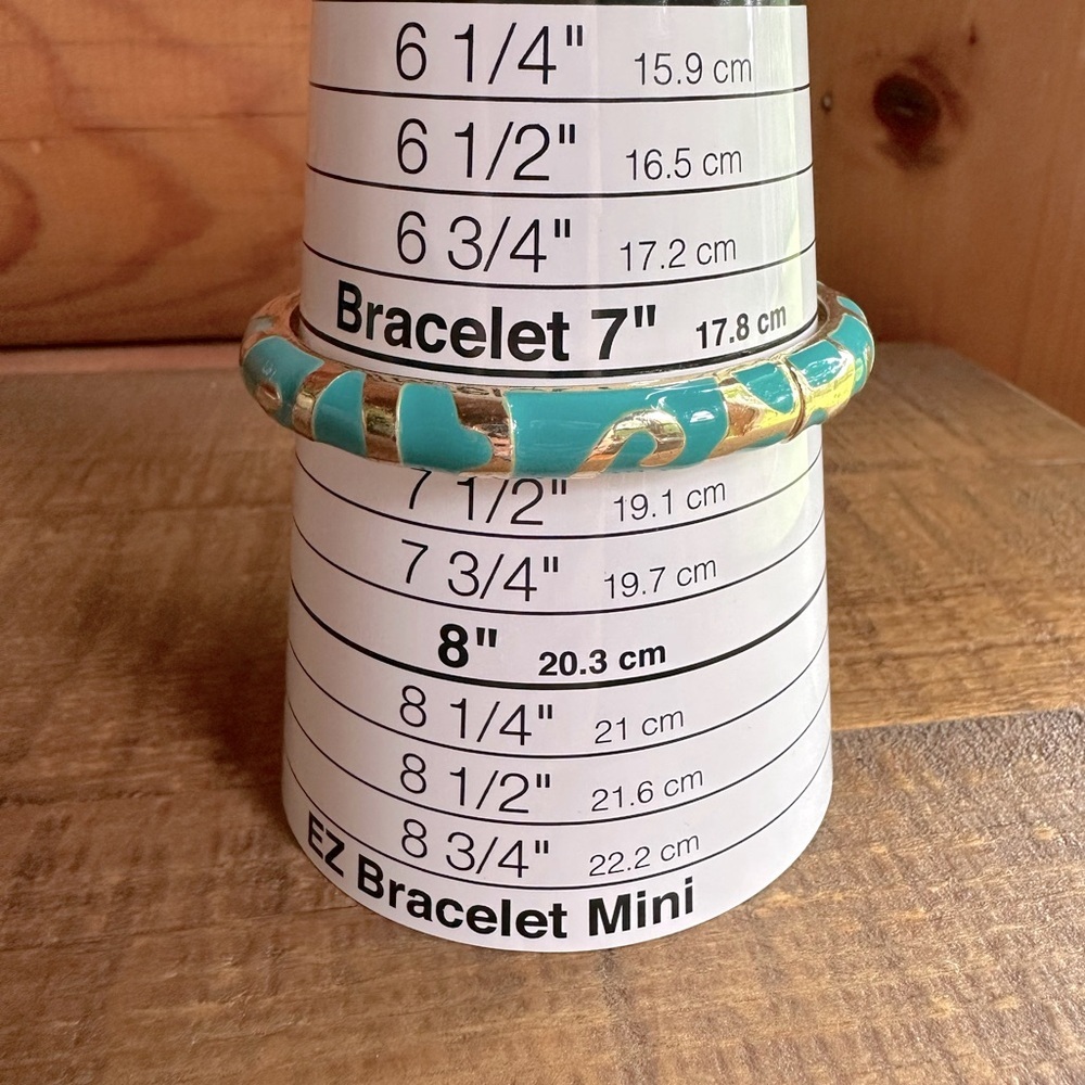 Turquoise Enameled Bangle Bracelet Clamper Style & Gold Tone Swirls Stack - Picture 5 of 7
